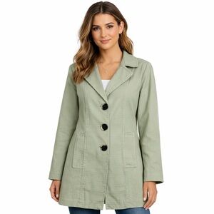 J.Jill Tumbled-Cord 100% Cotton Corduroy Duster Coat Sage Green Size Small